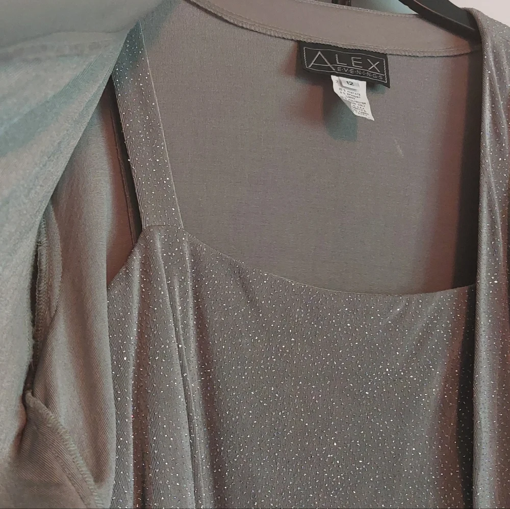 Alex Evenings Woman's Dress Set, Dusty Green With Silver Glitter, Size 12